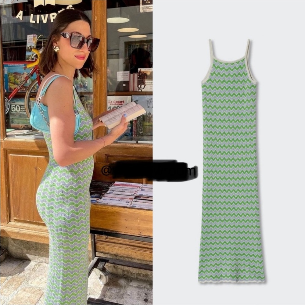 Green/Gray Zigzag Patterned Maxi Dress